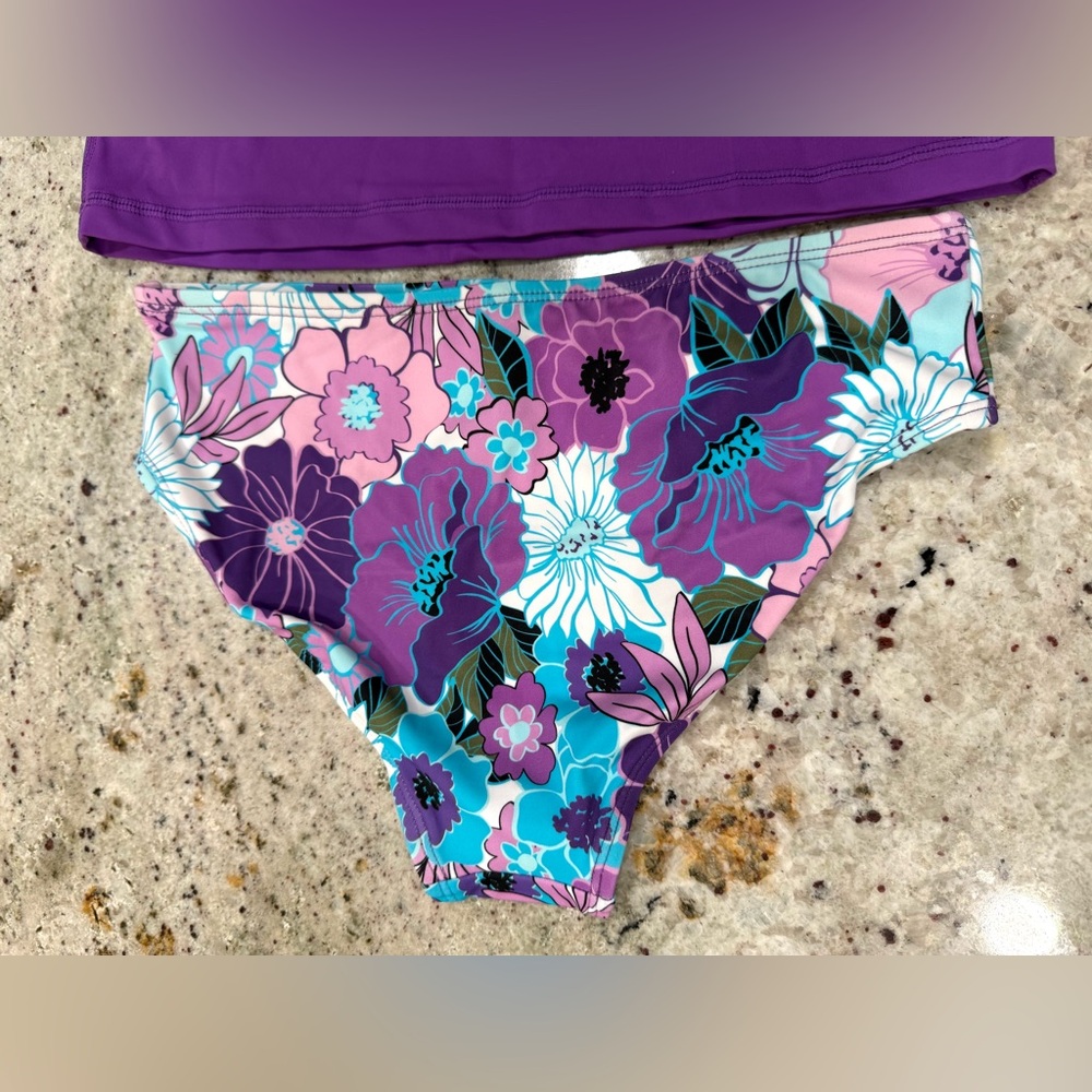 Kanu Surf Kids Floral Rashguard Set - Purple and Blue - Picture 7 of 11